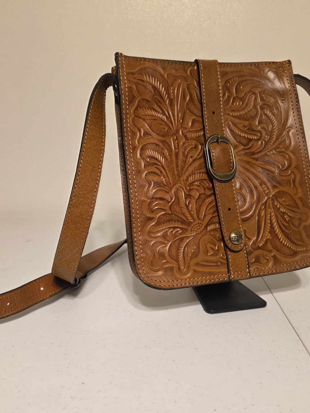 Patricia Nash Tooled Leather Crossbody Bag in Tan
